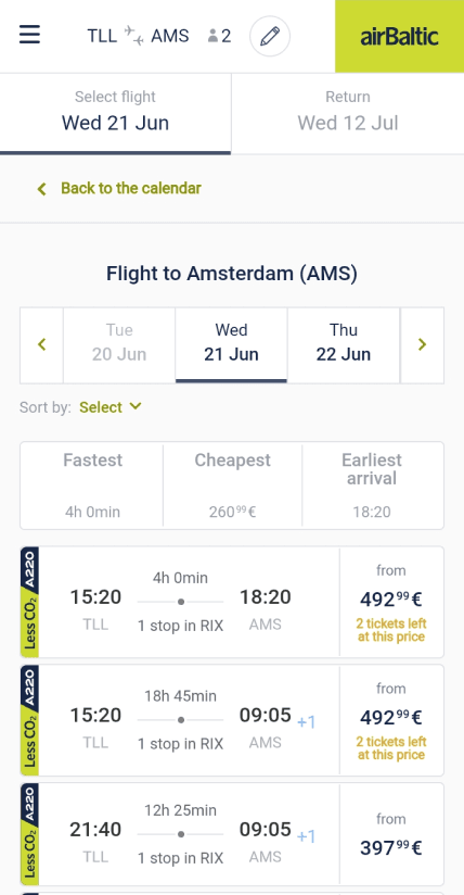 airBaltic mobile booking